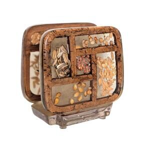 1970s Vintage Lucite Napkin Holder with Dried Seeds & Grains - Botanical